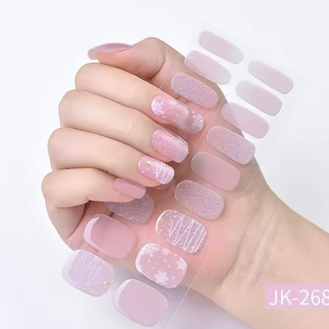 JK268 Sem gel nail strips Baby Pink GLitter Snow Christmas design Snow Sale now on 50% off ALL collection