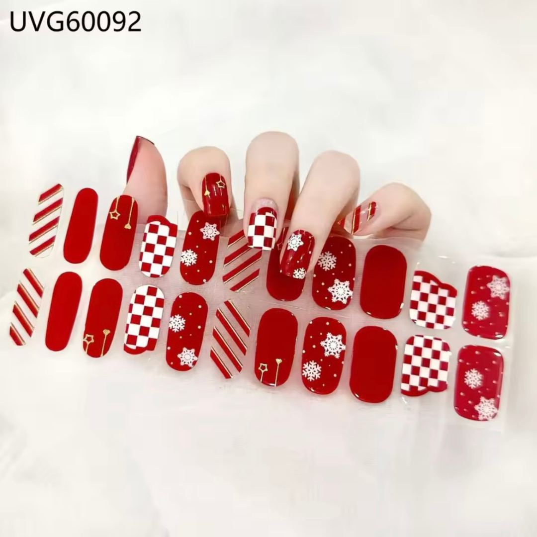 UVG60092 Christmass res semichure gel nail strips
