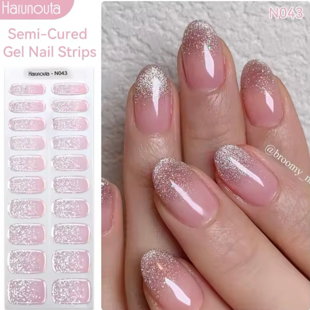 n043 french glitter gel nail strips