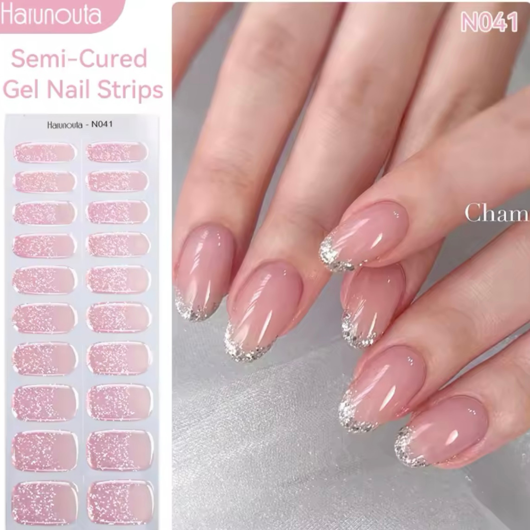 n041 silver glitter french gel nail strips 50% off holiday sale