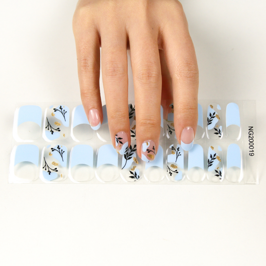 Gentle Floral Blue Semicured Gel Nail Stickers Kit