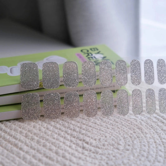 Semicured gel nail strips - Christmas design- silver sparkling nails
